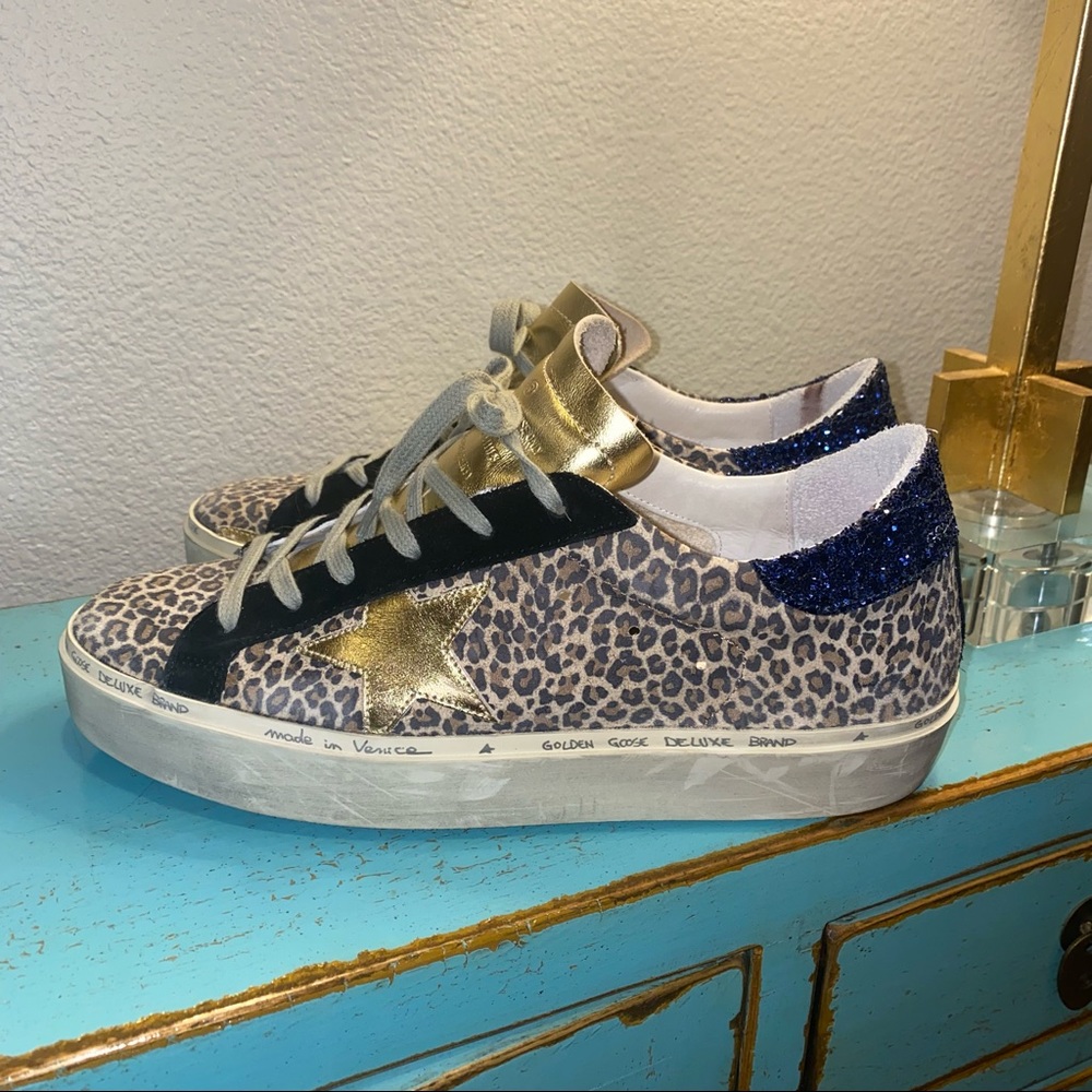Golden Goose Hi Star Leopard Blue Glitter - Sz 40